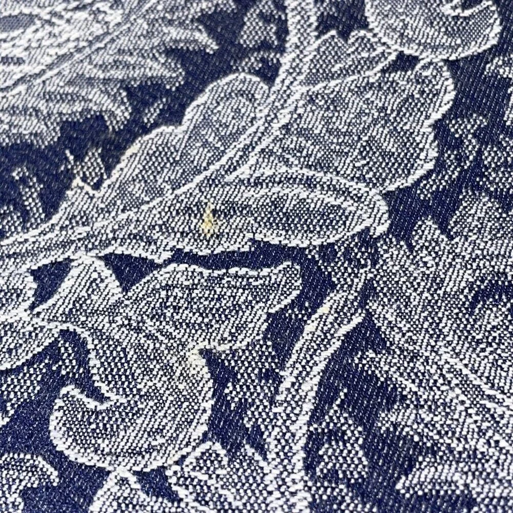 Navy Blue Whale Sea Ocean Waves‎ Chinese Style Table Runner Linen VTG 71”x 14”